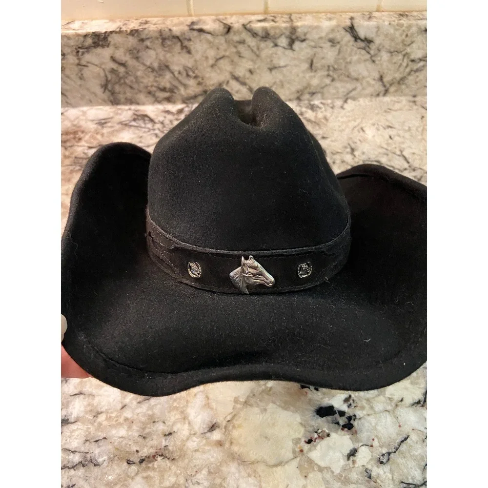 Bullhide Cowboy Hat Kids Medium Black Felt Horse Concho Western Americana USA